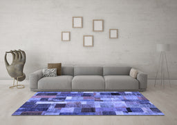 Machine Washable Patchwork Blue Transitional Rug in a Living Room, wshcon443blu