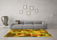 Machine Washable Patchwork Yellow Transitional Rug, wshcon443yw