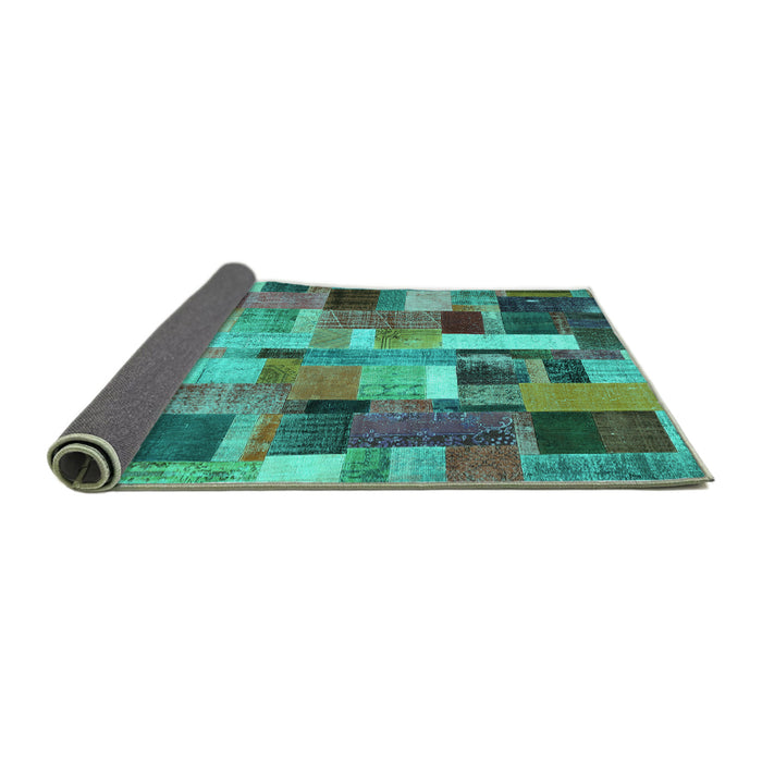Sideview of Patchwork Turquoise Transitional Rug, con443turq