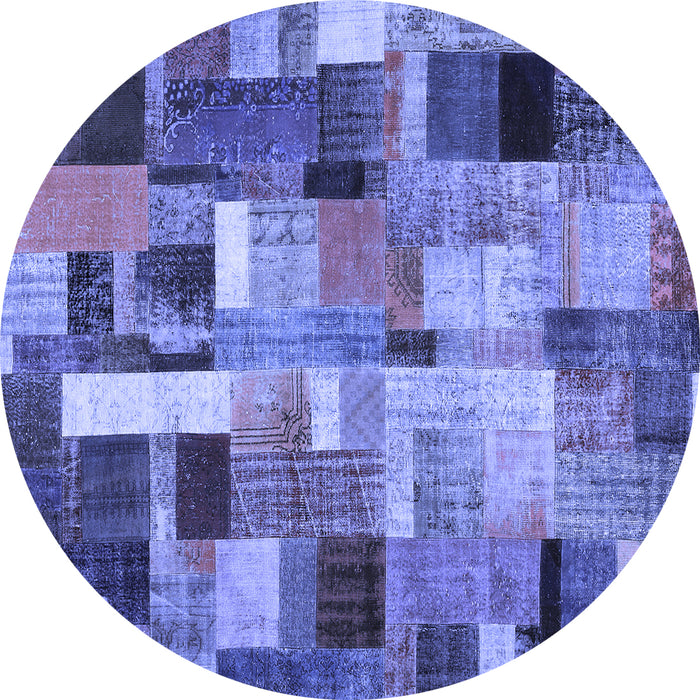 Round Machine Washable Patchwork Blue Transitional Rug, wshcon443blu
