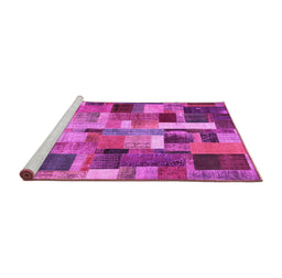 Sideview of Machine Washable Patchwork Pink Transitional Rug, wshcon443pnk