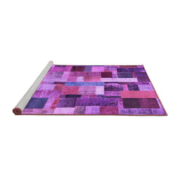 Sideview of Machine Washable Patchwork Purple Transitional Area Rugs, wshcon443pur
