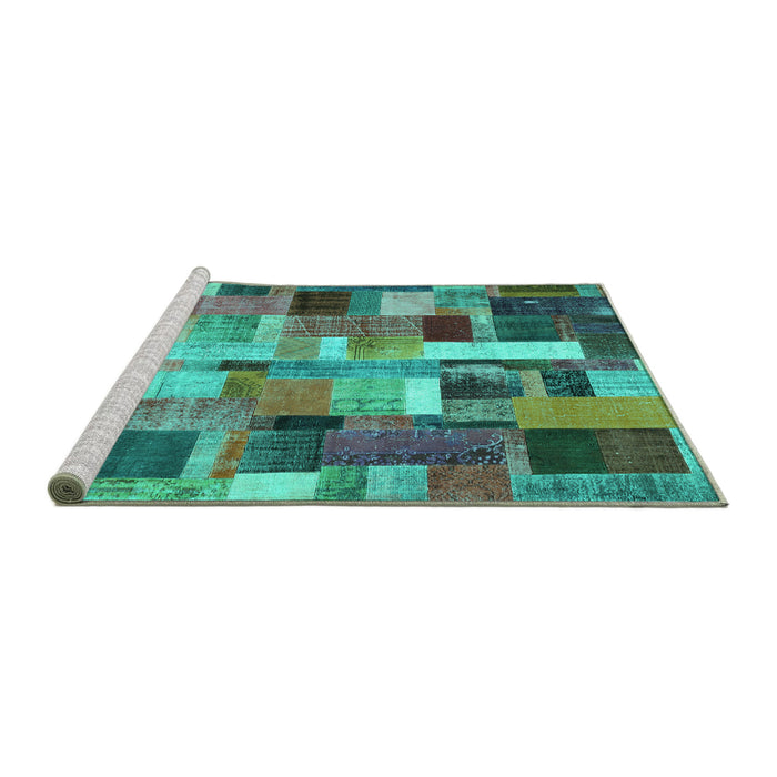 Sideview of Machine Washable Patchwork Turquoise Transitional Area Rugs, wshcon443turq