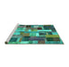 Sideview of Machine Washable Patchwork Turquoise Transitional Area Rugs, wshcon443turq