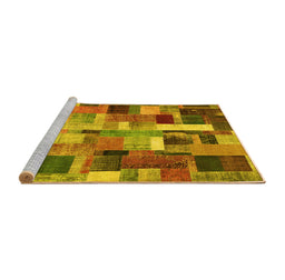 Sideview of Machine Washable Patchwork Yellow Transitional Rug, wshcon443yw