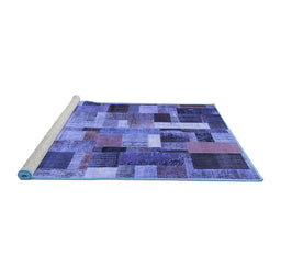Sideview of Machine Washable Patchwork Blue Transitional Rug, wshcon443blu