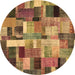 Round Patchwork Brown Transitional Rug, con443brn