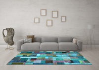 Machine Washable Patchwork Light Blue Transitional Rug, wshcon443lblu