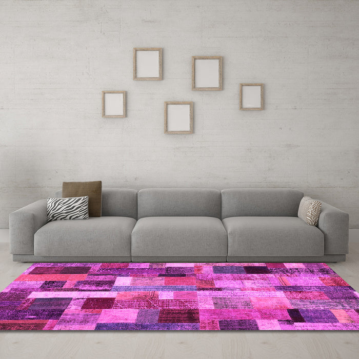 Machine Washable Patchwork Pink Transitional Rug in a Living Room, wshcon443pnk