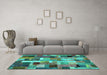 Machine Washable Patchwork Turquoise Transitional Area Rugs in a Living Room,, wshcon443turq