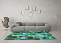 Machine Washable Patchwork Turquoise Transitional Rug, wshcon443turq
