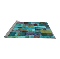 Sideview of Machine Washable Patchwork Light Blue Transitional Rug, wshcon443lblu
