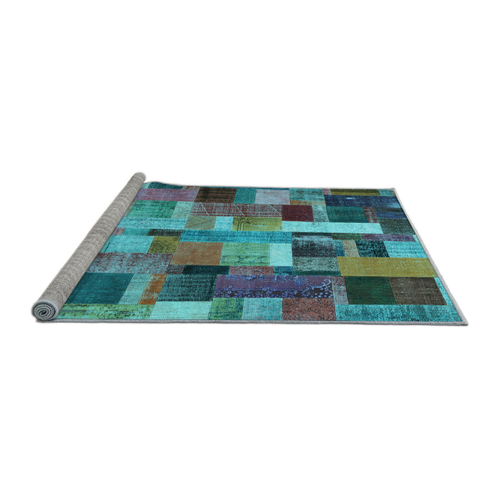 Sideview of Machine Washable Patchwork Light Blue Transitional Rug, wshcon443lblu