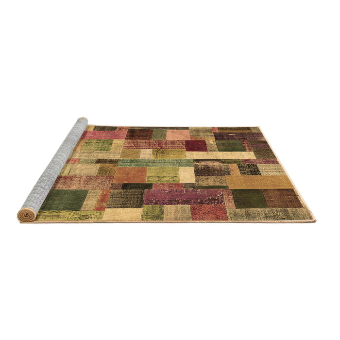 Sideview of Machine Washable Patchwork Brown Transitional Rug, wshcon443brn