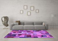 Machine Washable Patchwork Purple Transitional Rug, wshcon443pur