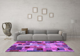 Machine Washable Patchwork Purple Transitional Area Rugs in a Living Room, wshcon443pur
