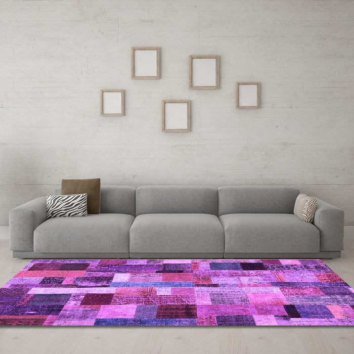 Machine Washable Patchwork Purple Transitional Area Rugs in a Living Room, wshcon443pur