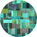 Round Machine Washable Patchwork Turquoise Transitional Area Rugs, wshcon443turq