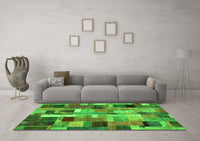 Machine Washable Patchwork Green Transitional Rug, wshcon443grn