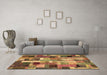 Machine Washable Patchwork Brown Transitional Rug in a Living Room,, wshcon443brn