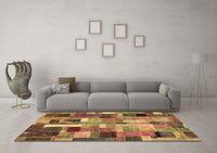 Machine Washable Patchwork Brown Transitional Rug, wshcon443brn