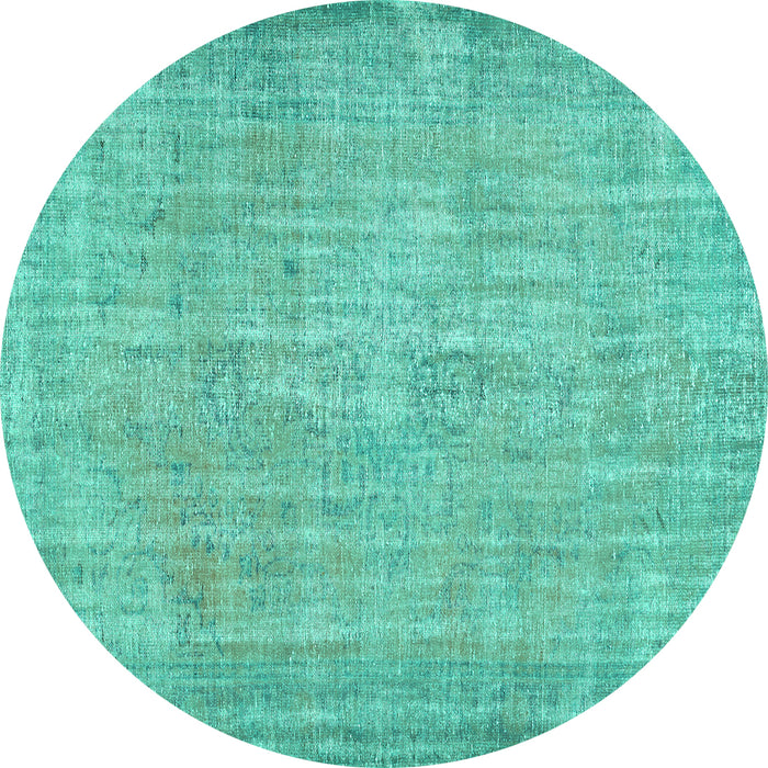 Round Machine Washable Abstract Turquoise Contemporary Area Rugs, wshcon444turq