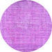 Round Machine Washable Abstract Purple Contemporary Area Rugs, wshcon444pur