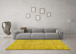 Machine Washable Abstract Yellow Contemporary Rug in a Living Room, wshcon444yw