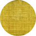 Round Machine Washable Abstract Yellow Contemporary Rug, wshcon444yw