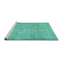 Sideview of Machine Washable Abstract Turquoise Contemporary Area Rugs, wshcon444turq