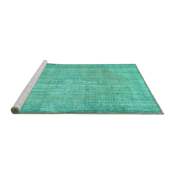Sideview of Machine Washable Abstract Turquoise Contemporary Area Rugs, wshcon444turq