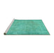 Sideview of Machine Washable Abstract Turquoise Contemporary Area Rugs, wshcon444turq