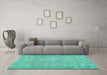 Machine Washable Abstract Turquoise Contemporary Area Rugs in a Living Room,, wshcon444turq