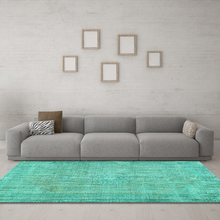 Machine Washable Abstract Turquoise Contemporary Area Rugs in a Living Room,, wshcon444turq