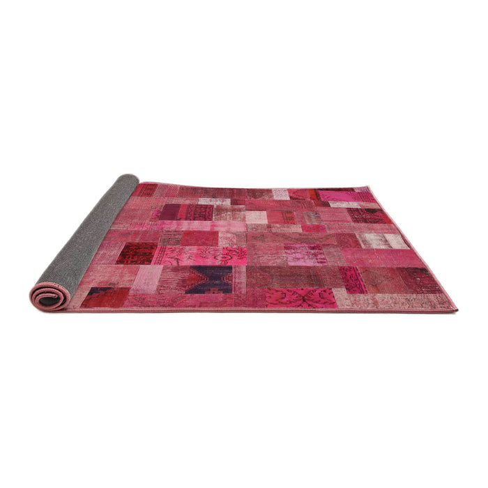 Thickness of Contemporary Dark Pink Patchwork Rug, con445