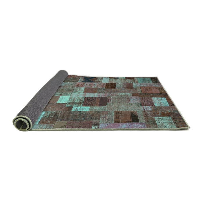 Sideview of Patchwork Turquoise Transitional Rug, con445turq