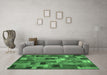 Machine Washable Patchwork Emerald Green Transitional Area Rugs in a Living Room,, wshcon445emgrn