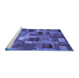 Sideview of Machine Washable Patchwork Blue Transitional Rug, wshcon445blu