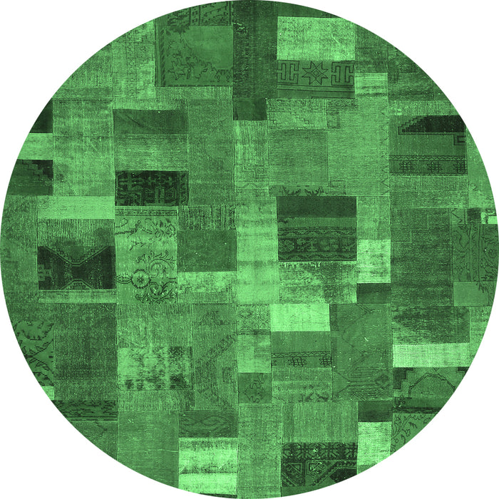 Round Patchwork Emerald Green Transitional Rug, con445emgrn