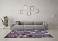 Machine Washable Patchwork Light Blue Transitional Rug, wshcon445lblu