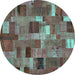 Round Patchwork Turquoise Transitional Rug, con445turq