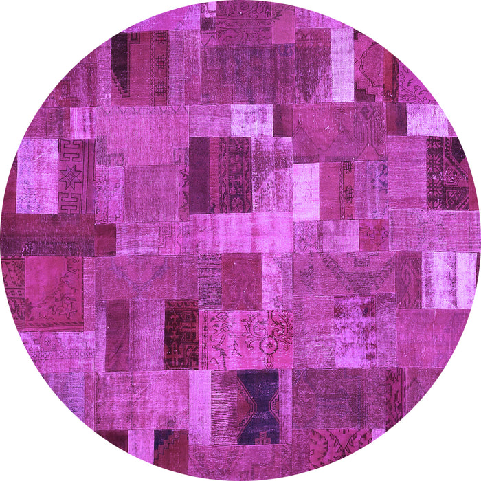 Round Patchwork Purple Transitional Rug, con445pur
