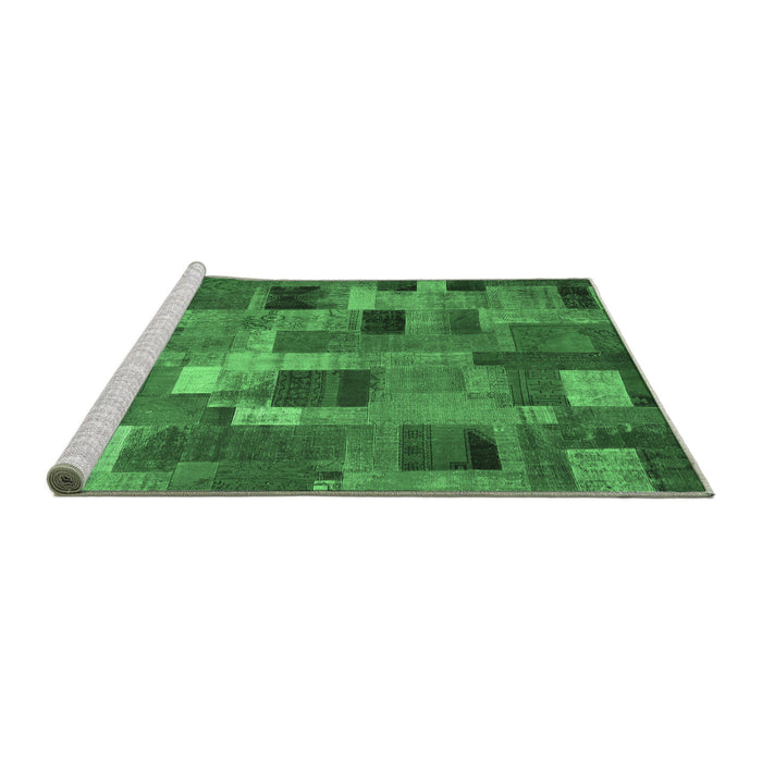 Sideview of Machine Washable Patchwork Emerald Green Transitional Area Rugs, wshcon445emgrn