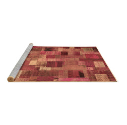 Sideview of Machine Washable Patchwork Brown Transitional Rug, wshcon445brn
