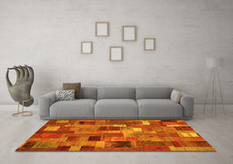 Machine Washable Patchwork Yellow Transitional Rug in a Living Room, wshcon445yw