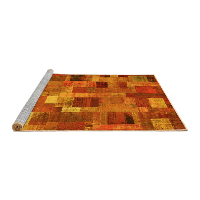 Sideview of Machine Washable Patchwork Yellow Transitional Rug, wshcon445yw
