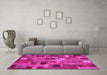 Machine Washable Patchwork Pink Transitional Rug in a Living Room, wshcon445pnk