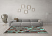 Machine Washable Patchwork Turquoise Transitional Area Rugs in a Living Room,, wshcon445turq