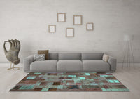 Machine Washable Patchwork Turquoise Transitional Rug, wshcon445turq