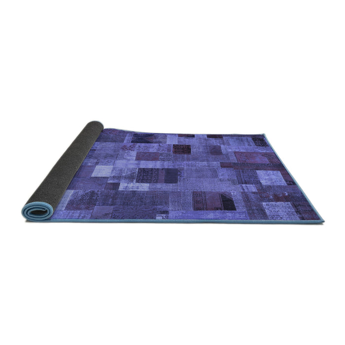 Sideview of Patchwork Blue Transitional Rug, con445blu